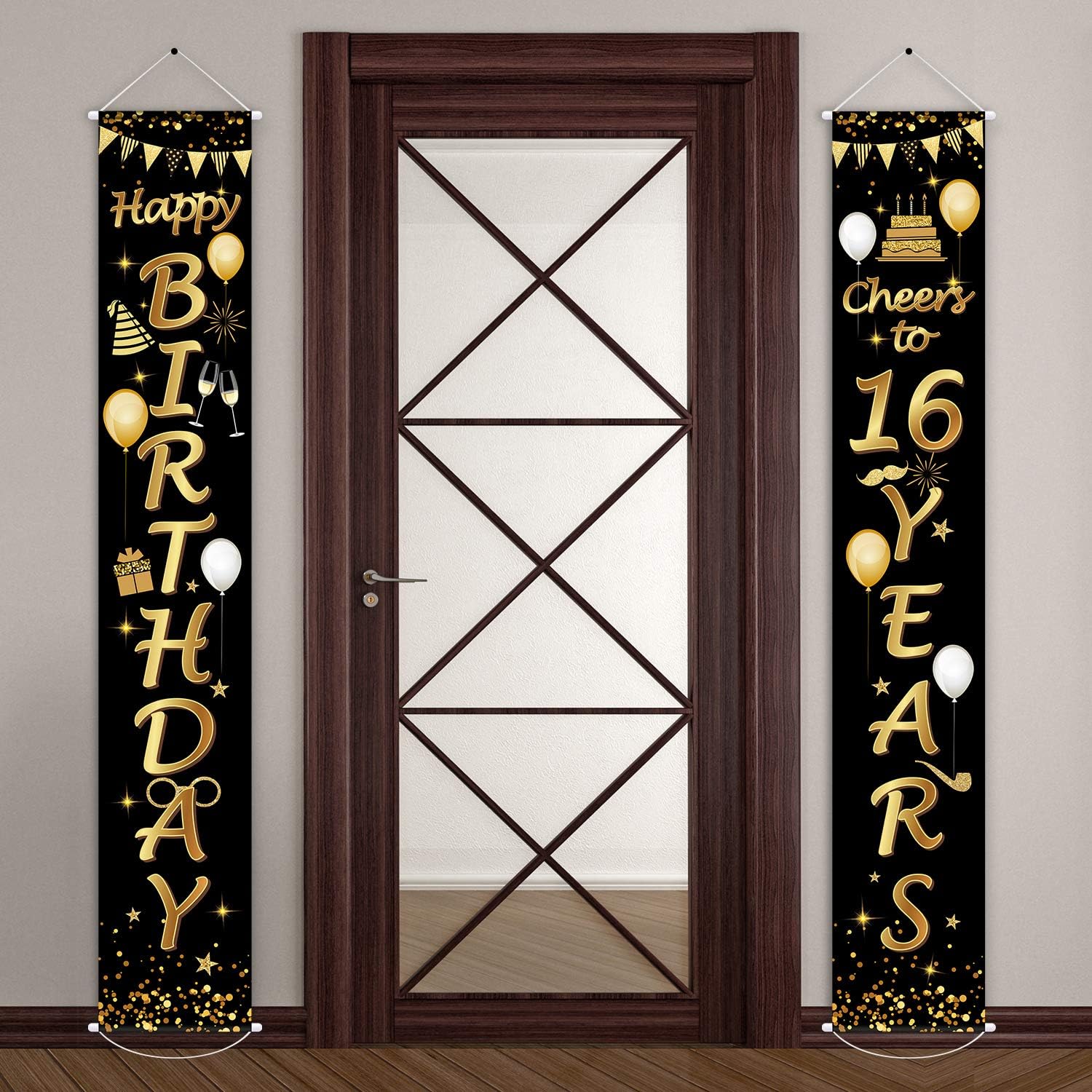 2 Pieces Birthday Party Decorations Cheers to Years Banner Welcome Porch Sign for Birthday Supplies (Happy 16th Birthday)