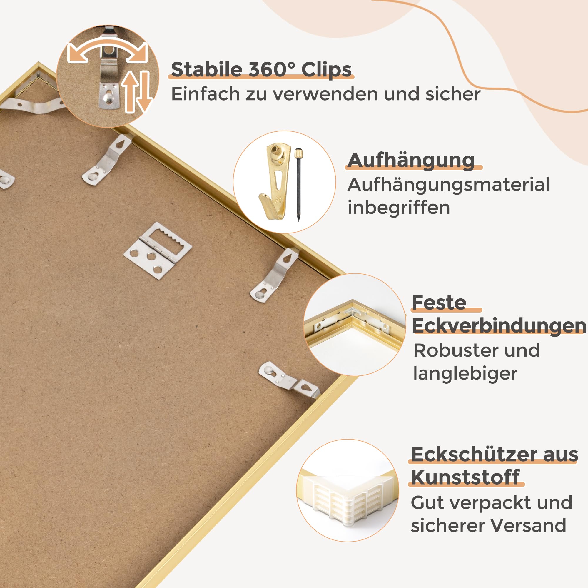 FLYJOE Luxus Alu-Rahmen 60x80 cm in Elegantes Gold – Mit edlem Passepartout (50x70 cm Öffnung) & hochtransparentem Premium-Glas – Ideal für Ölgemälde, Porträts & repräsentative Wandkunst