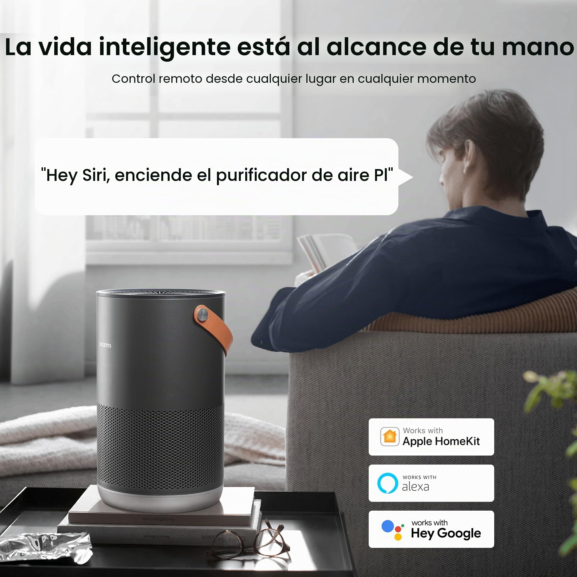 smartmi Purificadores de aire para el hogar, funciona con HomeKit Alexa, purificador de aire inteligente con mango, modo automático, 19 db, partículas de 0.08 µm capturadas, P1 gris oscuro