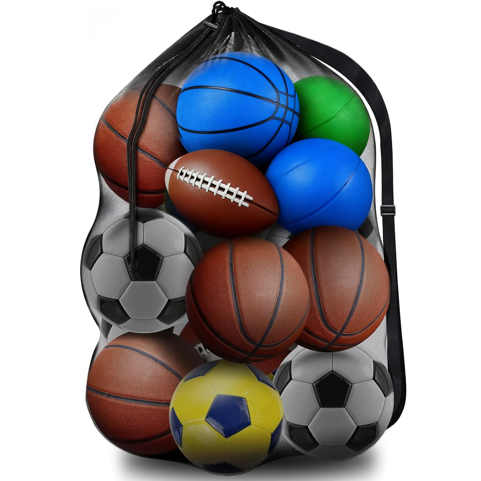 JDHUIOO Mesh Sports Ball Bag, Large Drawstring Football Basketball Net Bag with Carry Handle, Durable Sports Equipment Storage Bags for Footballs, Basketballs, Tennis Balls.