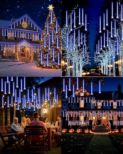 Miniatura 8 de PEMOTech Luces de lluvia de meteoritos, 15 tubos de 11.8 pulgadas, 540 luces LED de Navidad, luces LED de nieve para exteriores, impermeables, luces