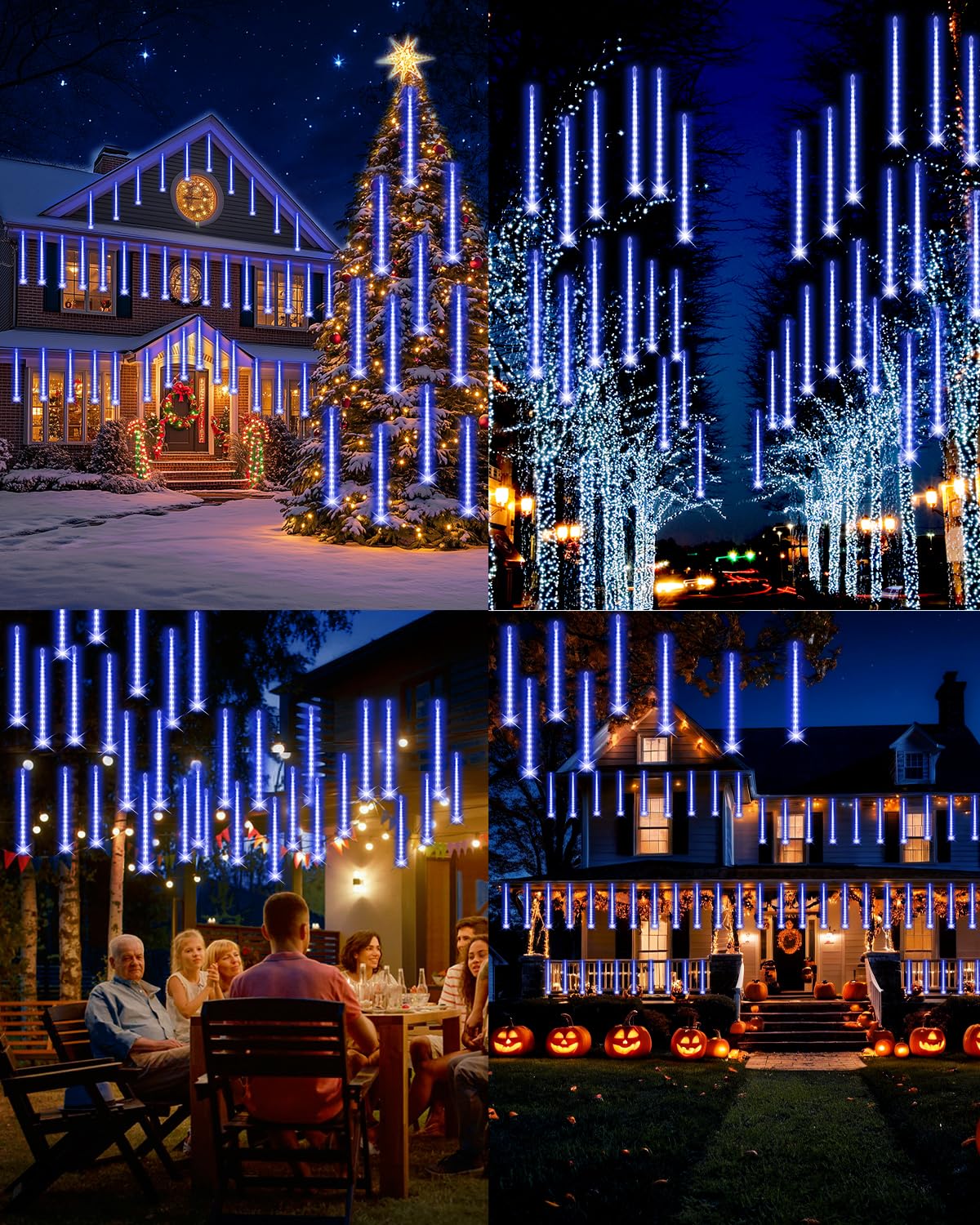 PEMOTech Weihnachtsbeleuchtung Außen,24 Röhren 30 CM 576 LEDs eiszapfen lichterkette außen，Wasserdichte Fallende Regen Lichter für Weihnachten Halloween Weihnachtsbaum, Weihnachtsdeko Aussen, Blau