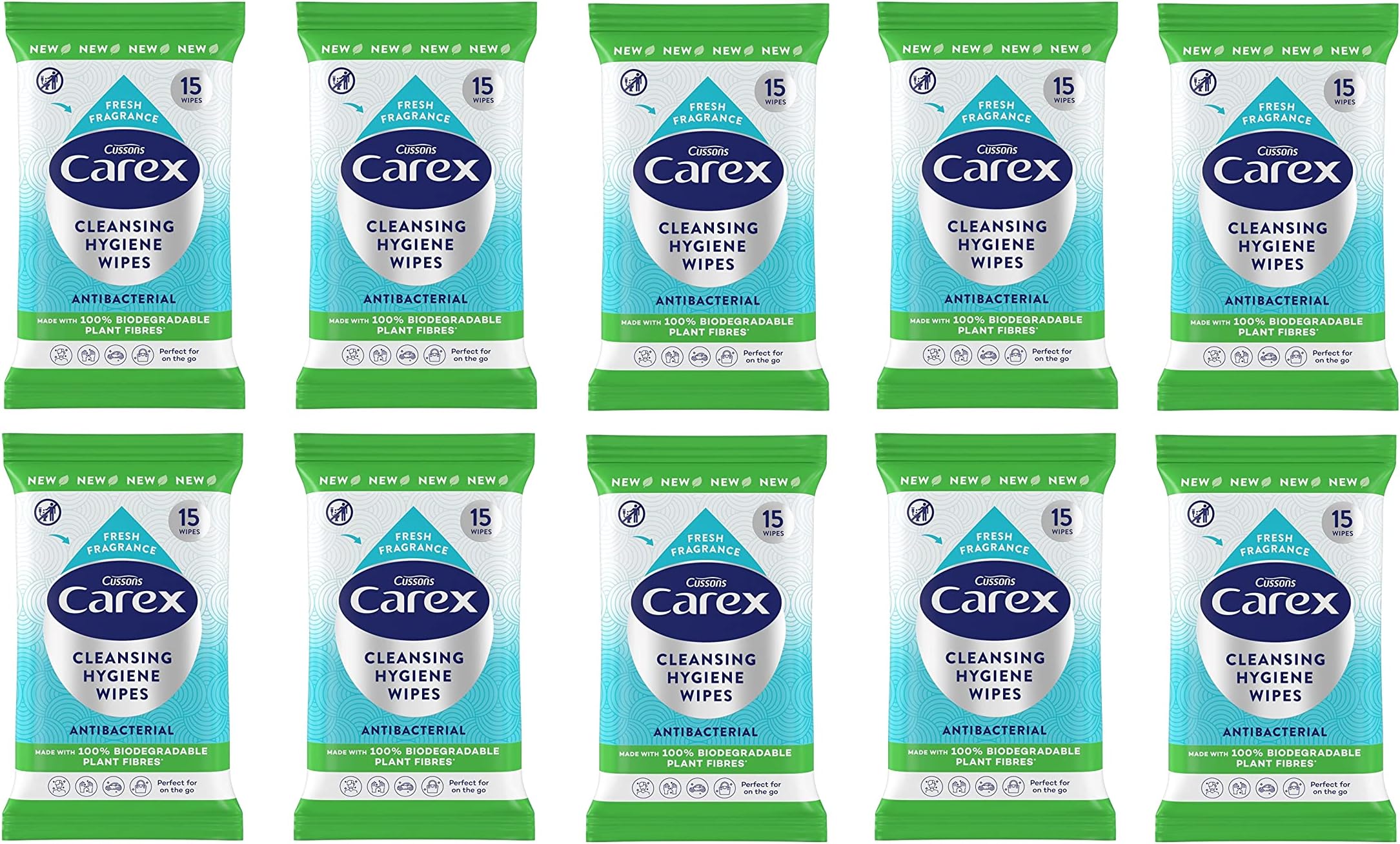 Antibacterial Original Biodegradeable Wipes, Cleans, Cares and Protects, Bulk Buy, Pack of 10 x 15 Wipes