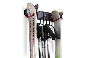 Medium Wall Mounted Ski and Pole Rack Organizer - Indoor/Outdoor Storage Solution...