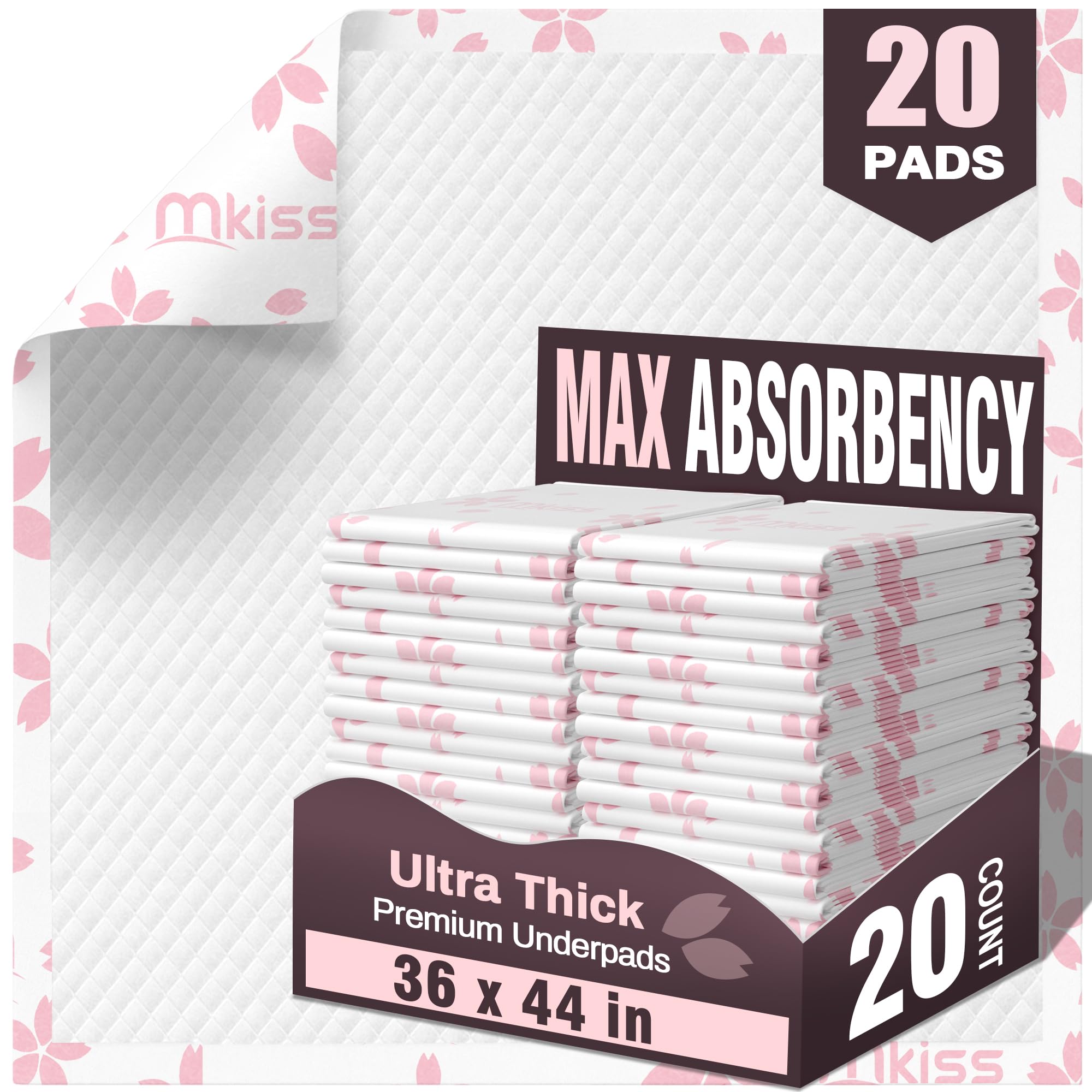 MKISS 20 Count Extra Large Disposable Bed Pads 36" x 44" Incontinence Pads