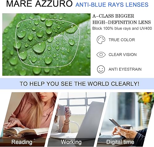 Miniatura 4 de MARE AZZURO Anteojos de lectura con bloqueo de luz azul para mujeres, ojo de gato, lectores de computadora 0 1.0 1.25 1.5 1.75 2.0 2.25 2.5 2.75 3.0