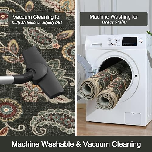 Miniatura 4 de Morebes Alfombra floral para pasillos de 6 pies antideslizante, alfombra de pasillo de cachemira para entrada en interiores, alfombra de baño