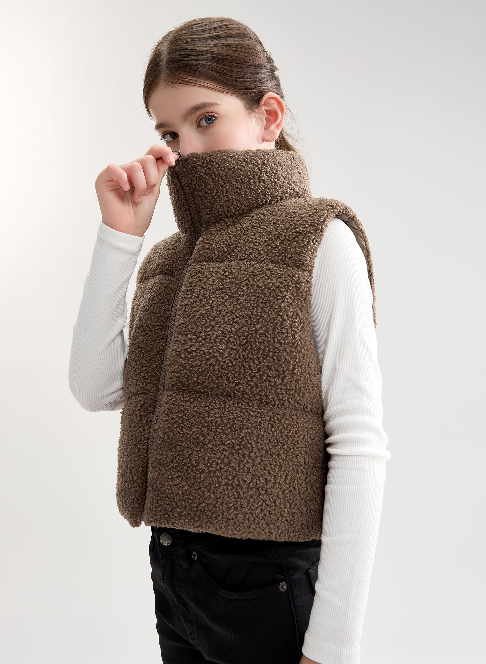SOLOCOTE Chaleco de Invierno Reversible para Niñas con Capucha y Forro de Sherpa Chaleco Grueso sin Mangas para Niños