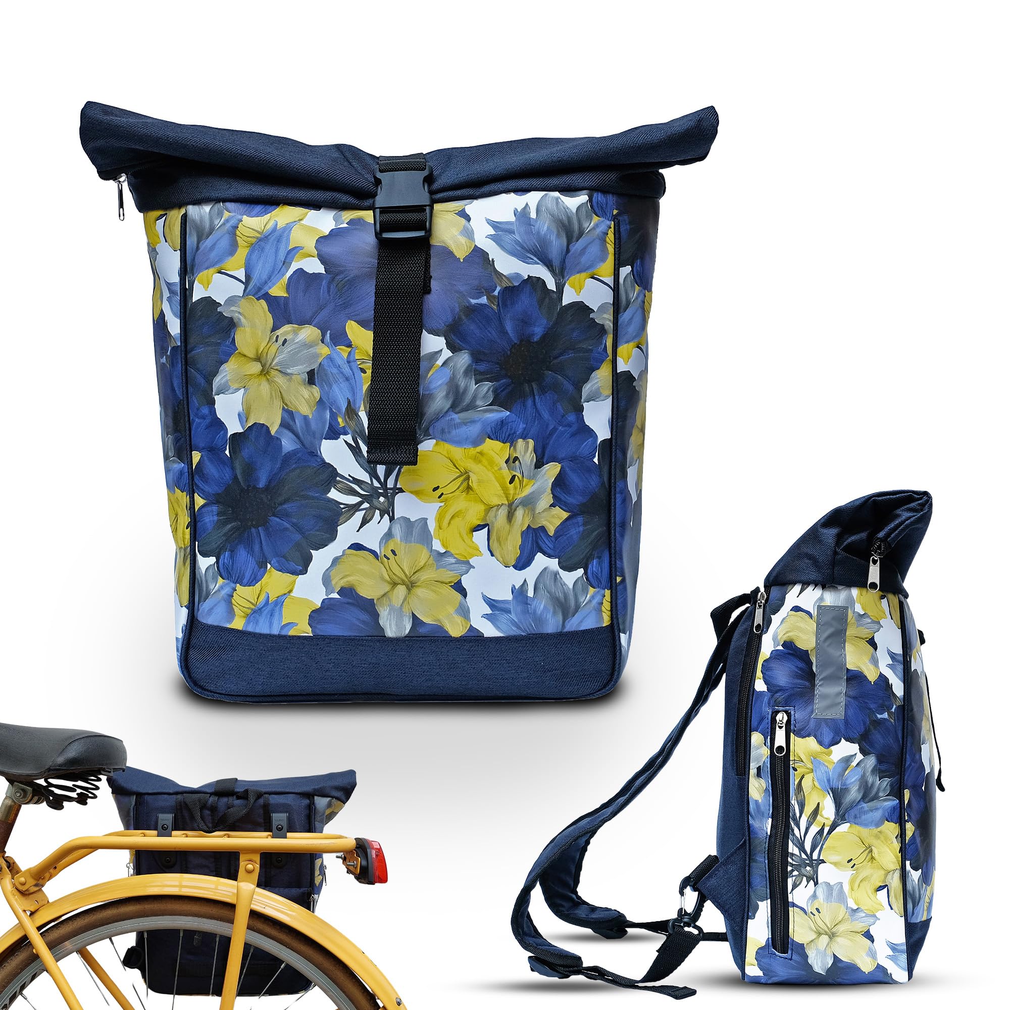 Ikuri Fahrradtasche/Rucksack Kombi Fahrradrucksack aus Plane für Gepäckträger Packtasche Wasserdicht für Frauen