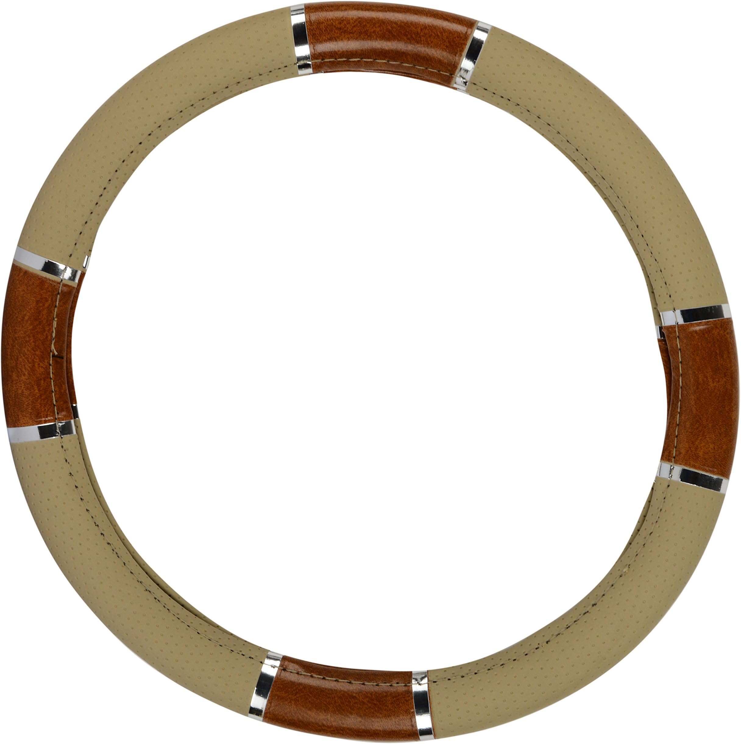 AutoSure Universal Steering Wheel Cover (Brown and Beige)