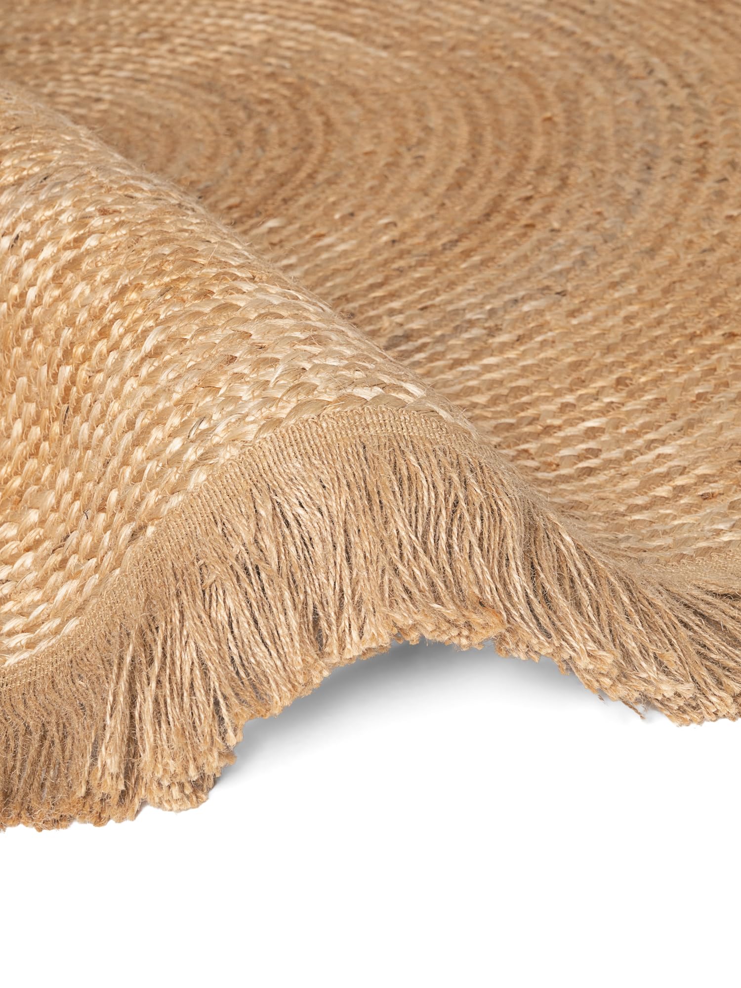 Hanse Home Nuru Juteteppich - Natur Wohnzimmereppich Rund aus 100% Jute, Handgewebt mit Fransen - Robust & Pflegeleicht - Boho Naturfaser Teppich für Wohnzimmer, Schlafzimmer - Natur Gold, Ø150cm