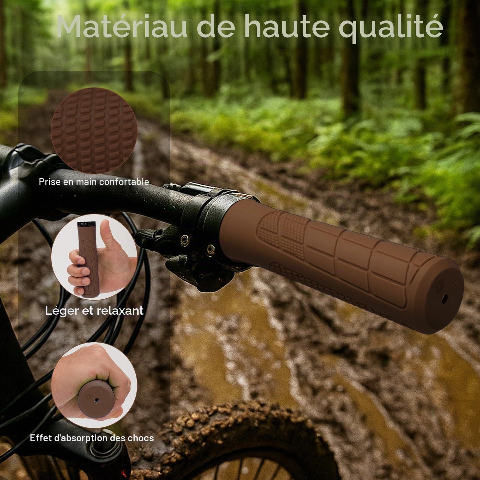 Adiwo 1 Paire De Poignées De Vélo Ergonomiques - Antidérapant, Verrouillage Alu, Diamètre 22,2mm - Pour VTT, BMX, Trottinette, Enfant - Inclus Clé Allen