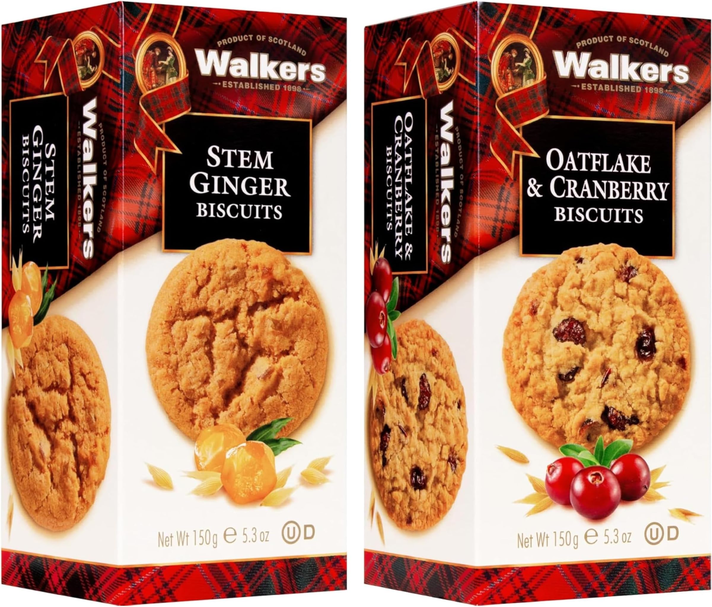 Walkers Biscuits Selection - Stem Ginger and Oatflake & Cranberry Biscuits - 2 Pack