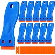 10 Plastic Razor Blade Scraper, 100 Pcs Blades, Remove Label Decal Tool for Stickers, Gaskets and Paints on Window Car Glass
