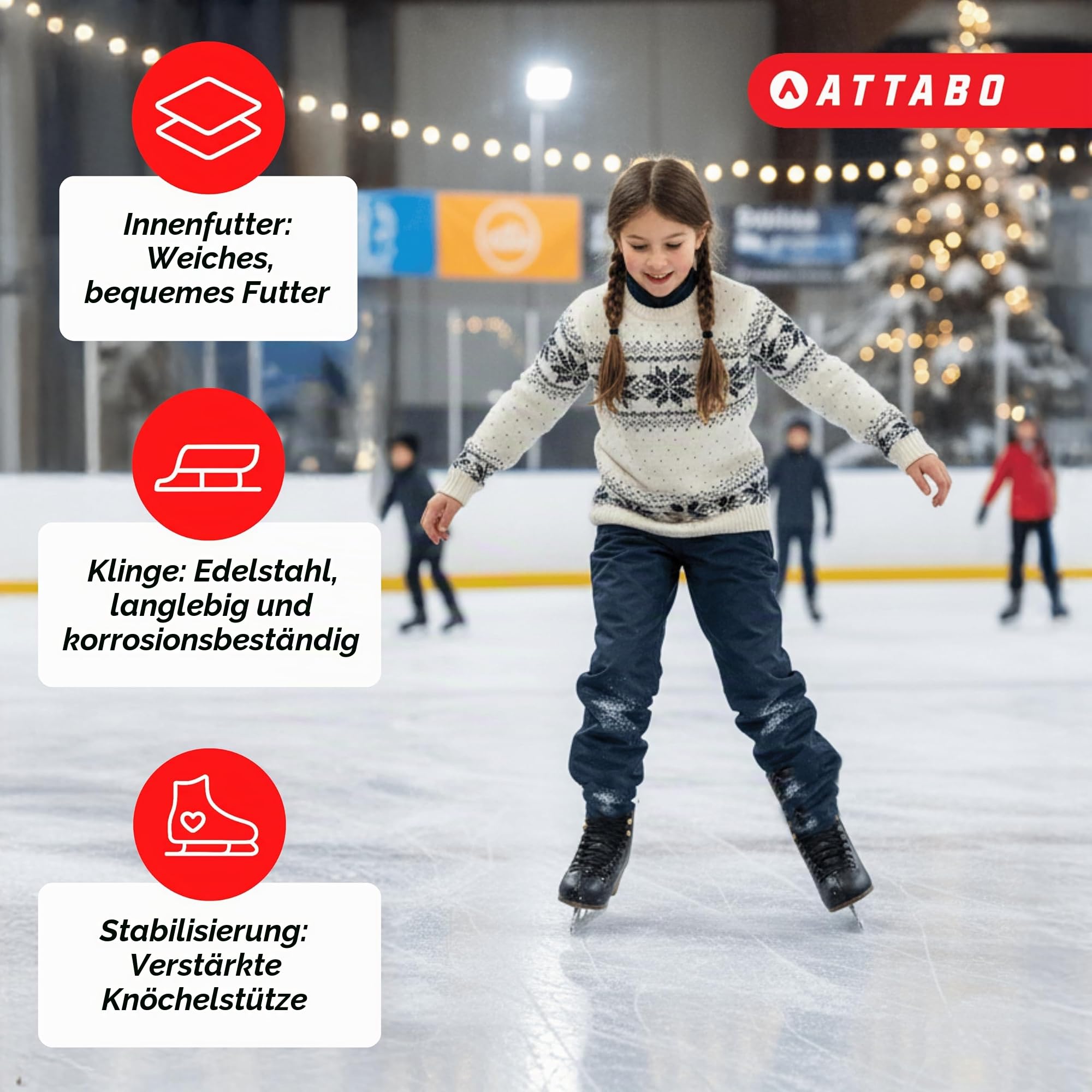 ATTABO ISLA Kinder Eiskunstlauf Schlittschuhe | PVC-Obermaterial | Edelstahlkufen | Verstärkte Knöchelstütze | Sicherer Halt & Komfort | Für Anfänger & Fortgeschrittene