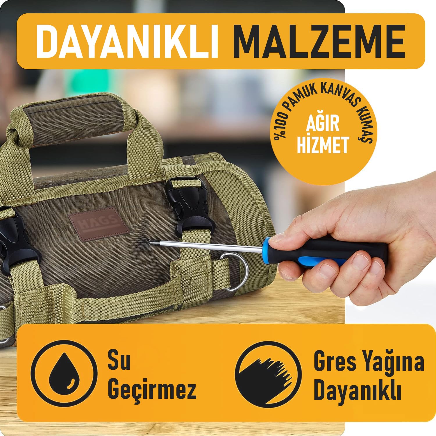 HAEGS Alet Çantası, Ağır Hizmet Tipi Kanvas Rulo Takım Çantası, Katlanabilir Alet Organizer El Çantası, Tamirci Marangoz Teknisyen Hobici Takım Çantası, Alet Takım Anahtar Düzenleyici Çanta Haki