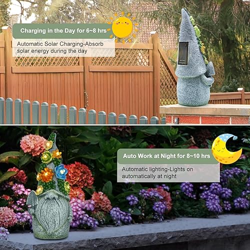 Miniatura 3 de FOXMIS Estatuas solares de gnomos para decoración de jardín, adornos de gnomos de jardín pintados a mano para el hogar, interiores o exteriores,