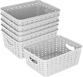 LARQUE Plastic Storage Bins, 6 Pack, 10.2 in x 7.3 in x 3.9 in - Small Weave Organization and Storage Bins, Perfect for Ki...