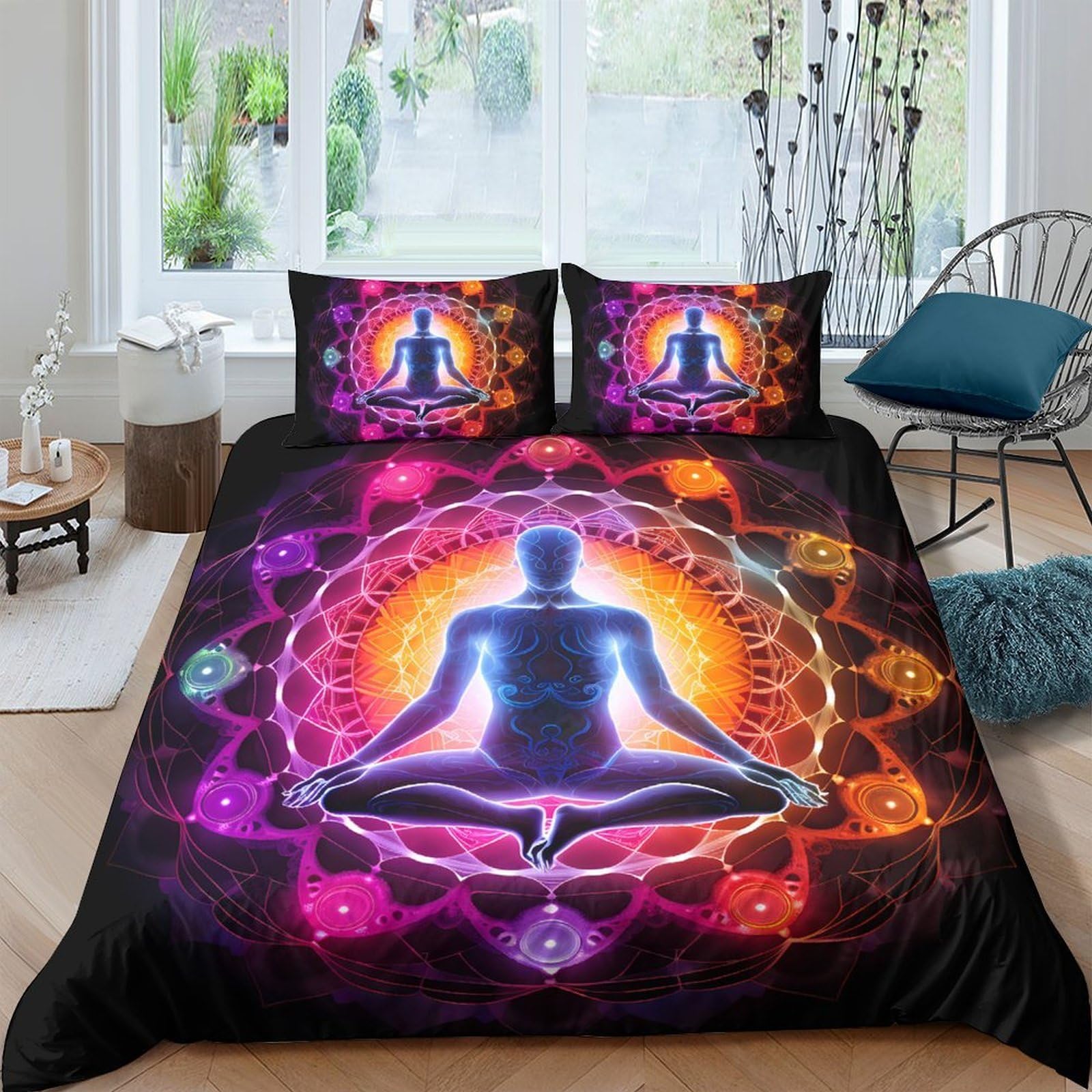 Ctjqhvkz Style-8 3D Printed Mandala Meditation Fitted Sheet Microfiber Soft Slip-Resistant Chakra Bed Cover Bedroom Dorm Mattress Protector Single（135X200cm）