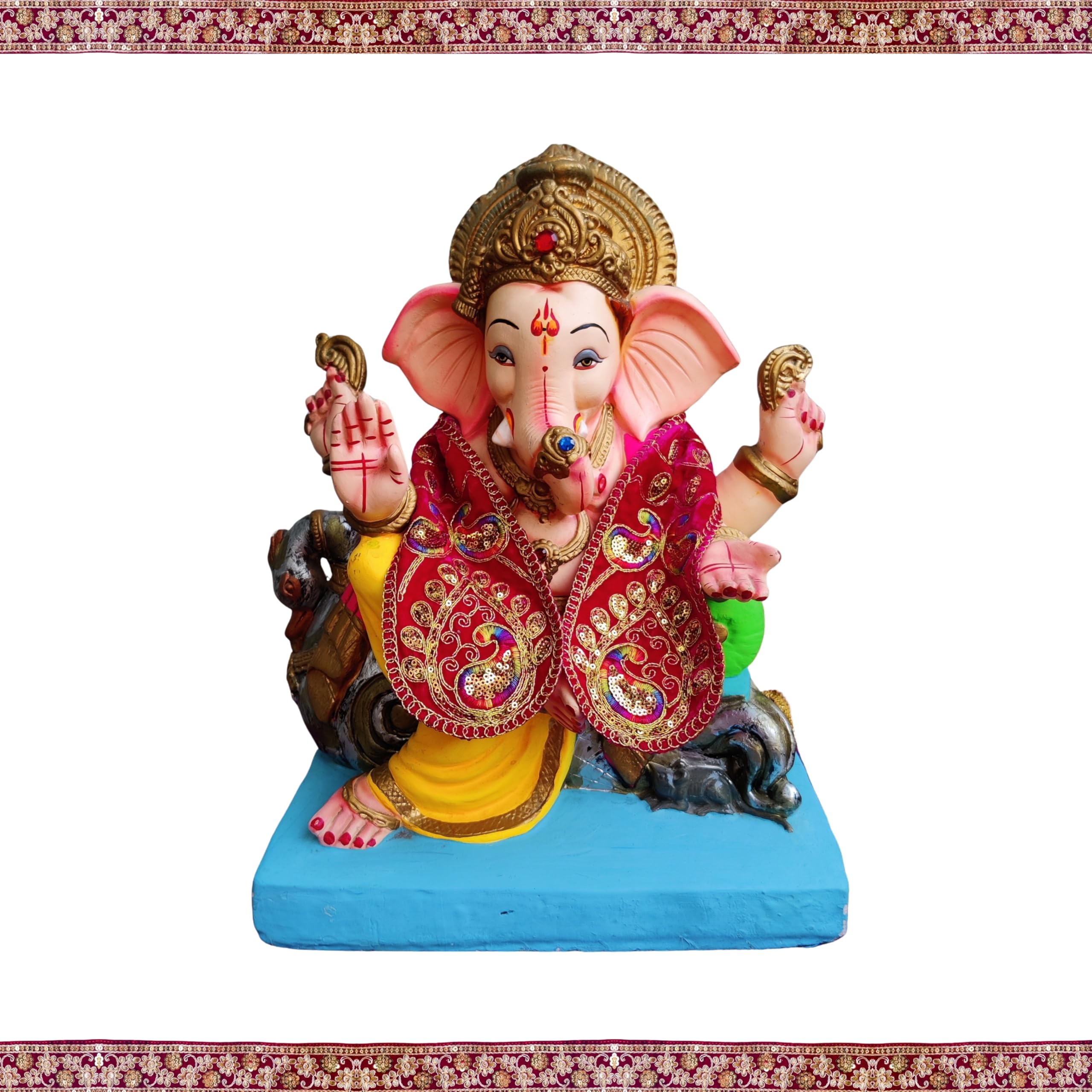 PUNYATVA Ganpati Shela in Velvet (Pink) – Khes, Patka, Uparna Vastra for Gauri Ganpati, Ganesh Chaturthi, Varalakshmi Vratam, Navratri, Durga Puja, Decoration Accessories for Idols, God Dress 3