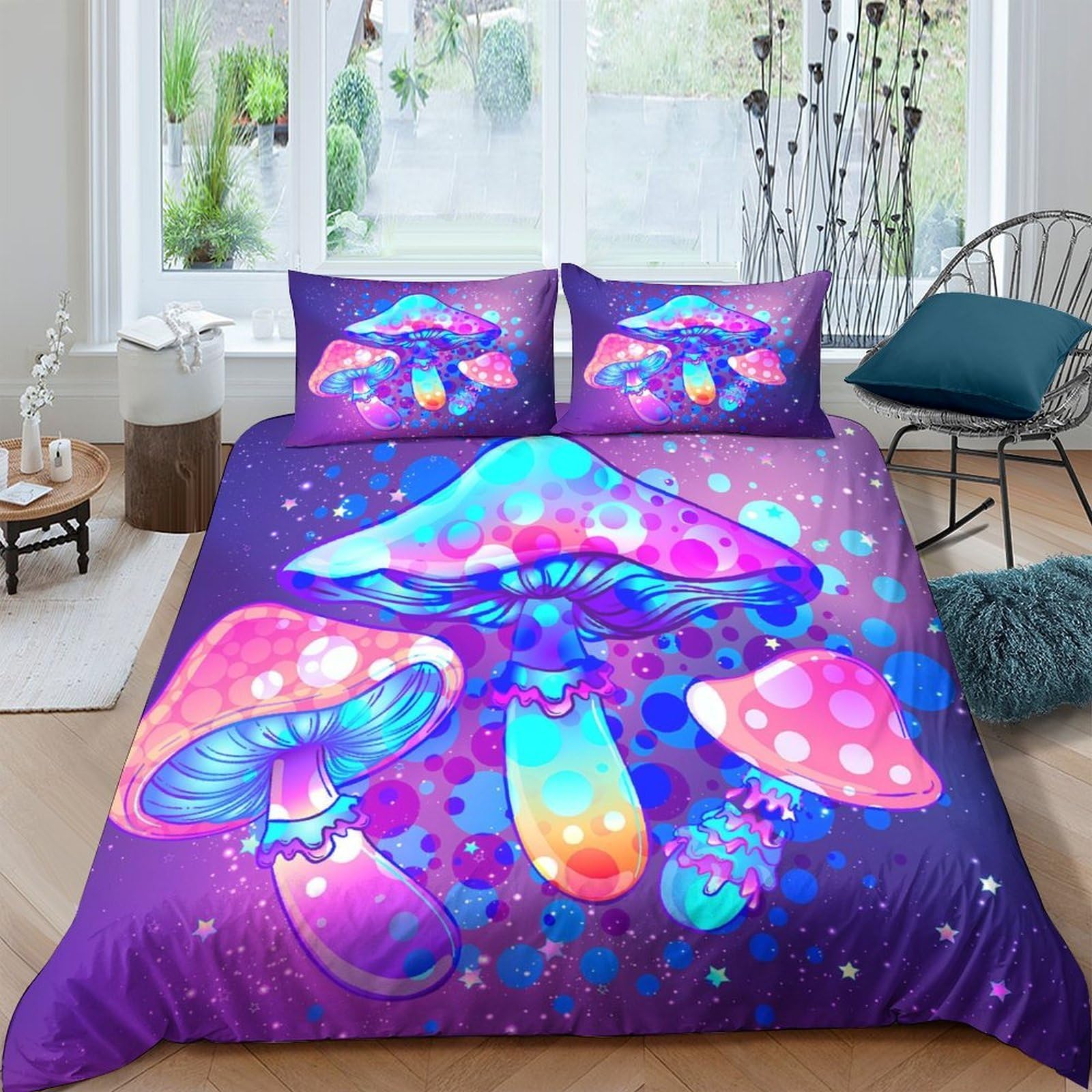 Ctjqhvkz Style-5 3D Printed Psychedelic Mushroom Fitted Sheet Microfiber Soft Vibrant Neon Fantasy Bed Cover Bedroom Decor Single（135X200cm）