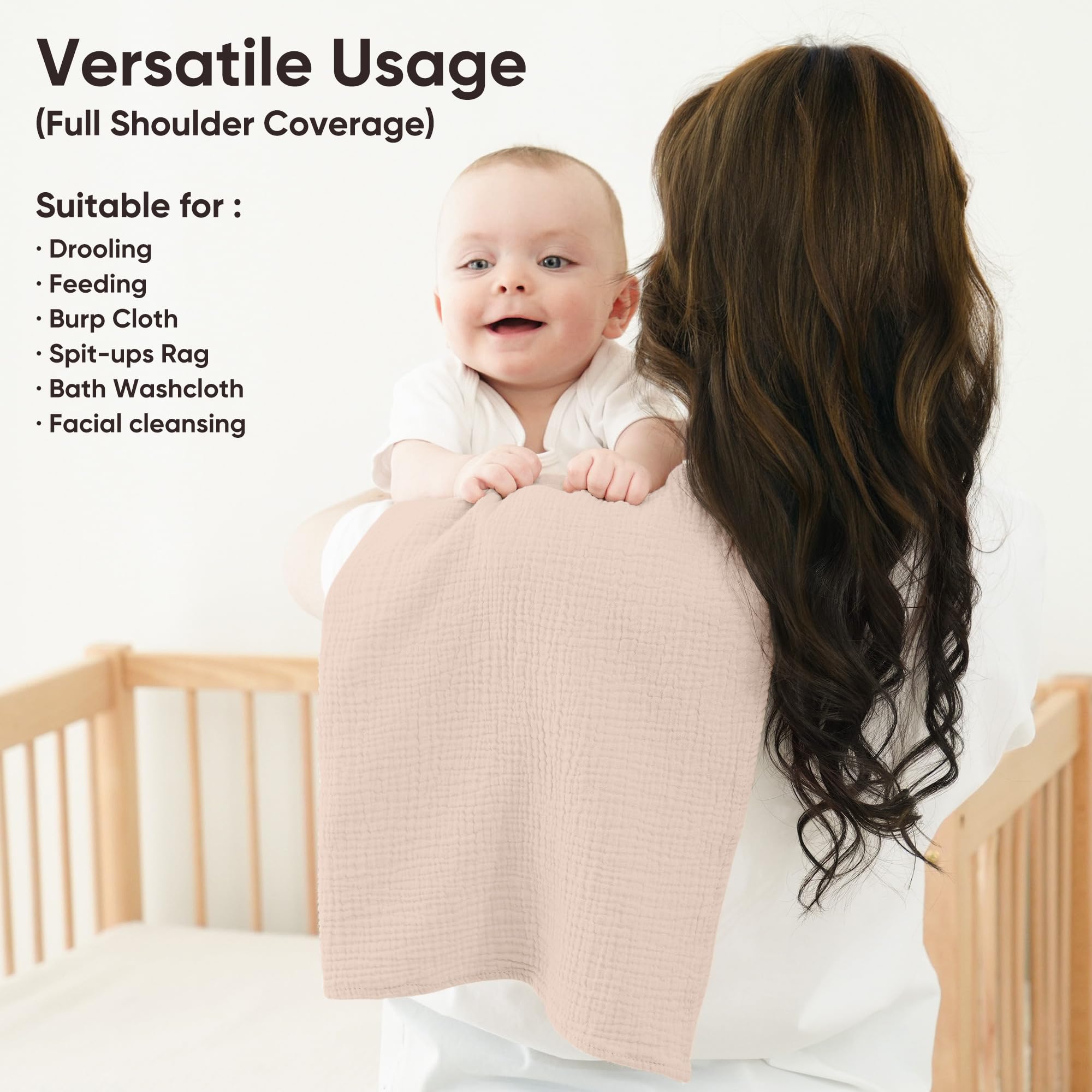 bearmoss Muslin Squares Cloths 100% Cotton Baby Burp Cloth 60x60CM Large Ultra-Absorbent Soft Baby Face… - Image 2