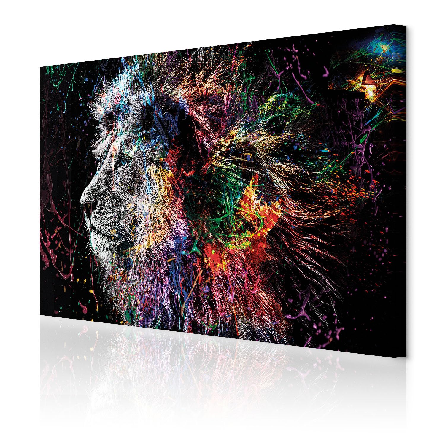 decomonkey | Canvas Print Lion Abstract | 23.6" x 15.7" / 60x40 cm | Wall Art | Wall Picture | Non-Woven Canvas | Photo 1 piece | Animal Image Modern Decoration Print Decor | Living Room | Colorful