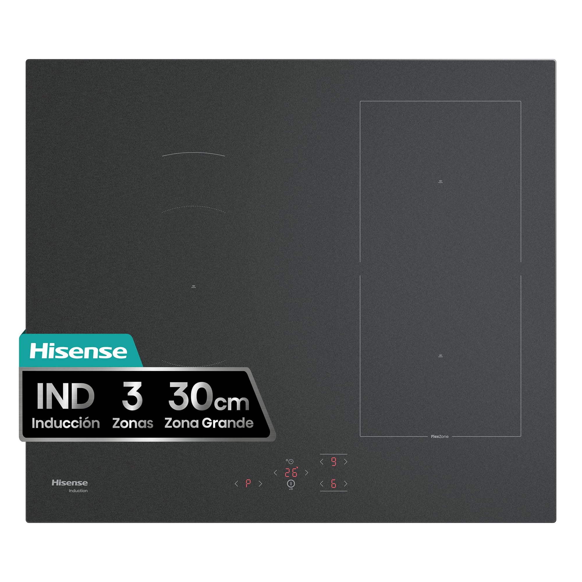 Hisense HI6321MSC - Placa Inducción 4 Zonas, 7360W, Fondo 52cm, Hervir Rápido, Zona Grande 28cm, Temporizador, Bloqueo Infantil, Indicador Calor Residual, Color Negro Mate