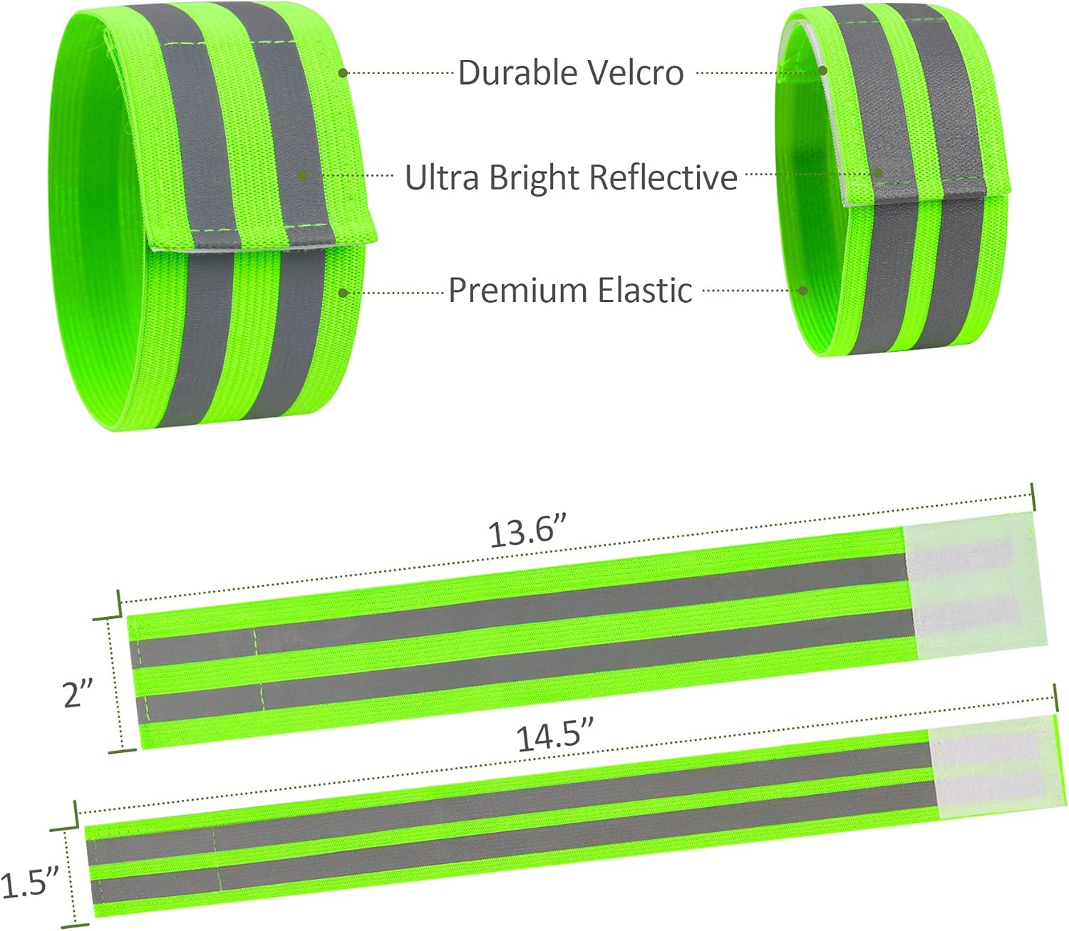Vanmor High Visibility Reflective Bands for Wrist, Arm, Ankle, Leg. Reflective Running Gear for Men and Women, Safety Reflective Straps Bracelets for Night Running, Cycling, Walking (Green)