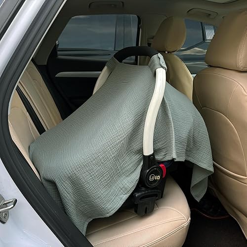Miniatura 7 de Funda de asiento de automóvil 100% muselina de algodón para bebé, cubierta de toldo para asiento de automóvil, ajuste universal para niños y niñas