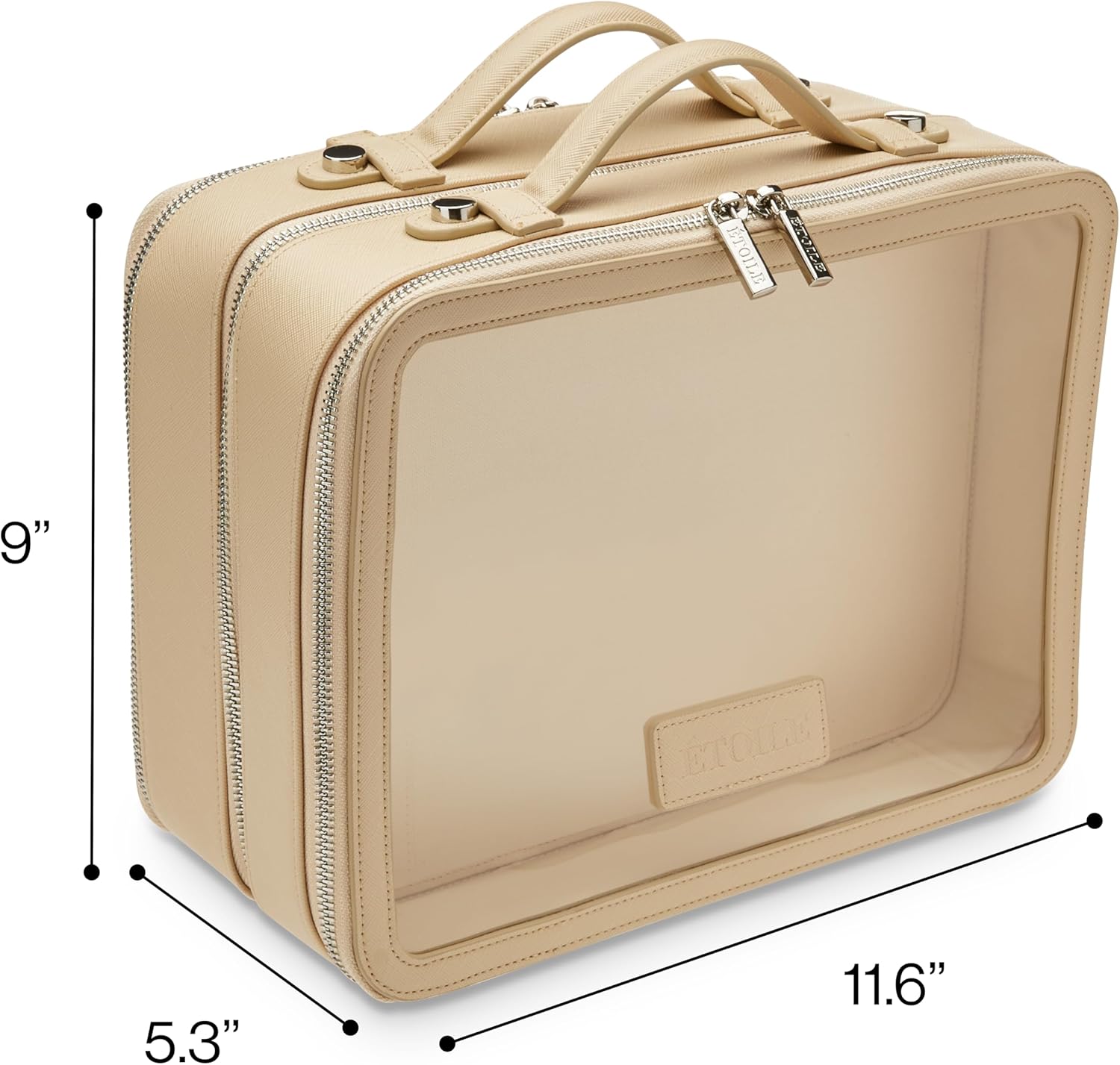 ETOILE - Large Twin Cosmetic Case Beige - Dual Compartment Cosmetic Beauty Organizer & Toiletry Case