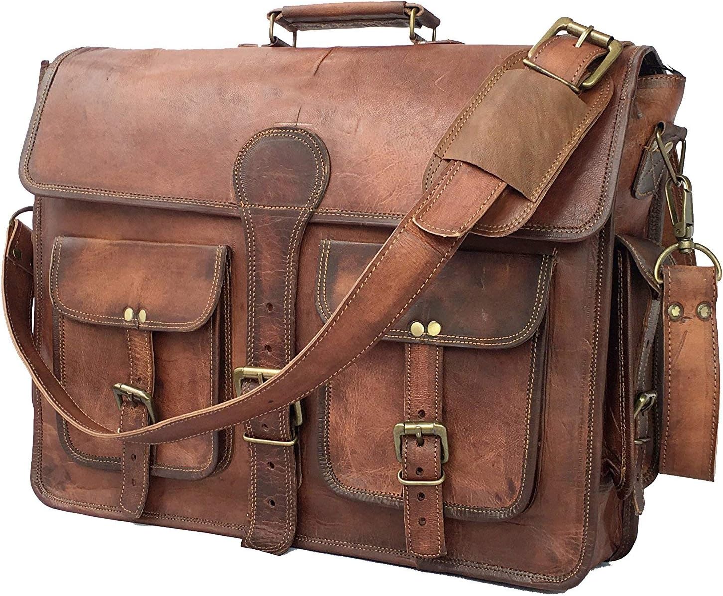 CraftShades Handmade Laptop Bag Office Briefcase 18" Satchel Vintage Style Unisex Messenger Cross Body Bag