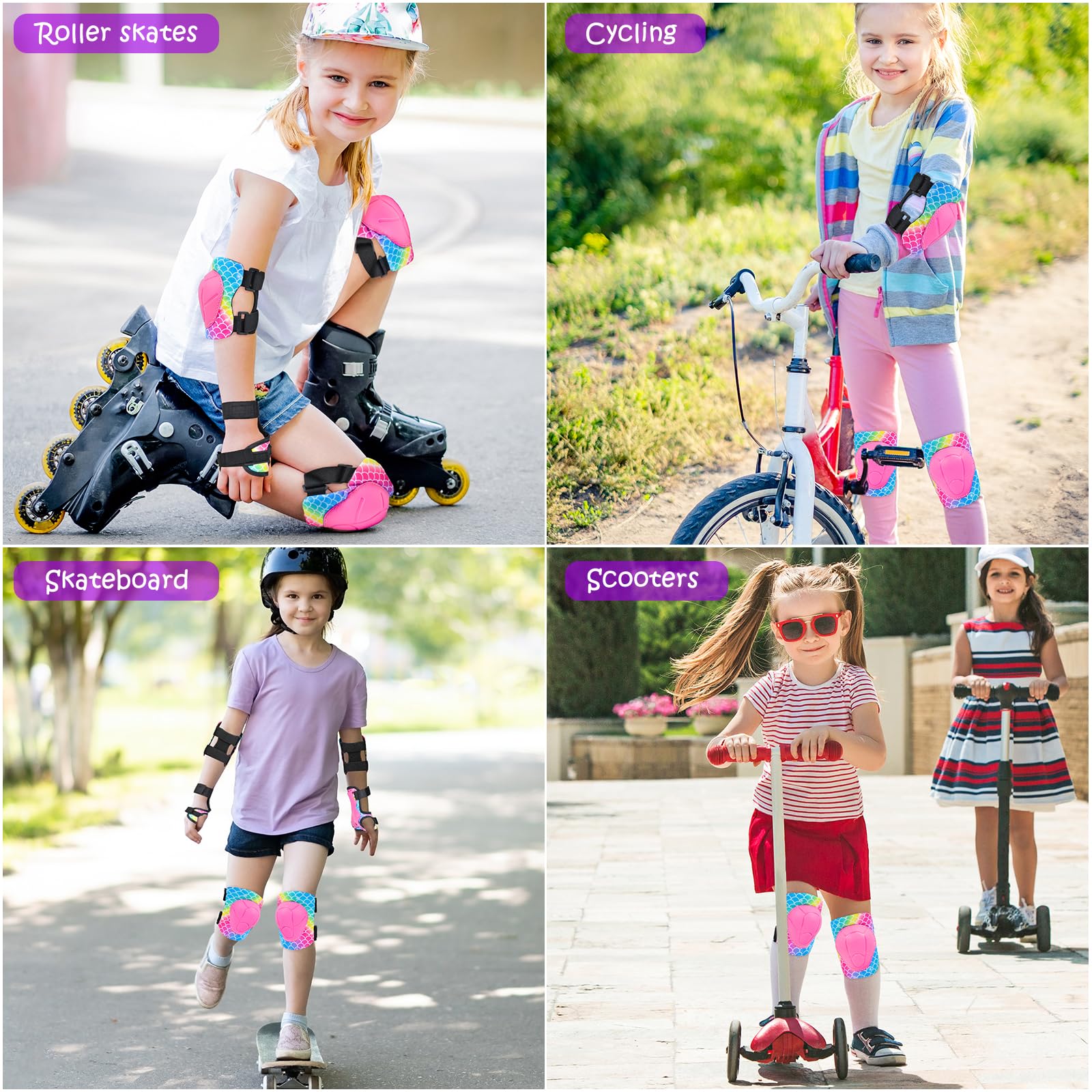 Rodilleras para niños, juego de equipo de protección ajustable con bolsa de malla, rodilleras y coderas, muñequeras para niñas, niños, patines de ruedas, ciclismo, monopatín, scooter,