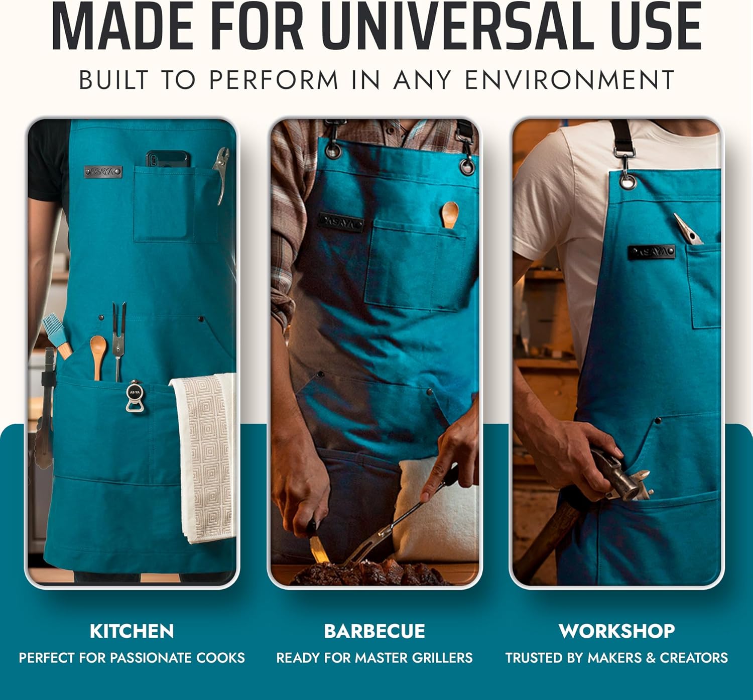 Asaya Chef and BBQ Apron with Bottle Opener and Hand Towel - 10oz Cotton Canvas, Stainless Steel Hardware - Cross Back Straps - Image 7