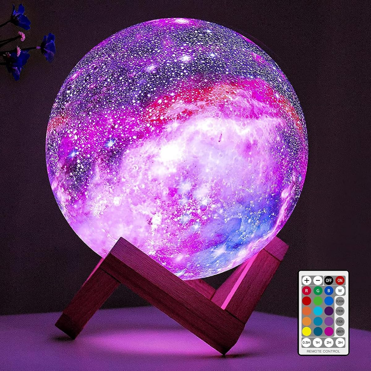 BRIGHTWORLD Moon Lamp Galaxy Lamp 5.9 inch 16 Colors LED 3D Moon Light, Remote &amp; Touch Control Moon Night Light Christmas Gifts for Girls Boys Kids Women Birthday（Wooden Base）
