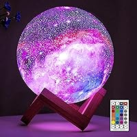 BRIGHTWORLD Galaxy Moon Lamp 5.9 Inch 16 Colors LED 3D Night Light - Remote Touch Control, Wooden Base, Kids Birthday Gift