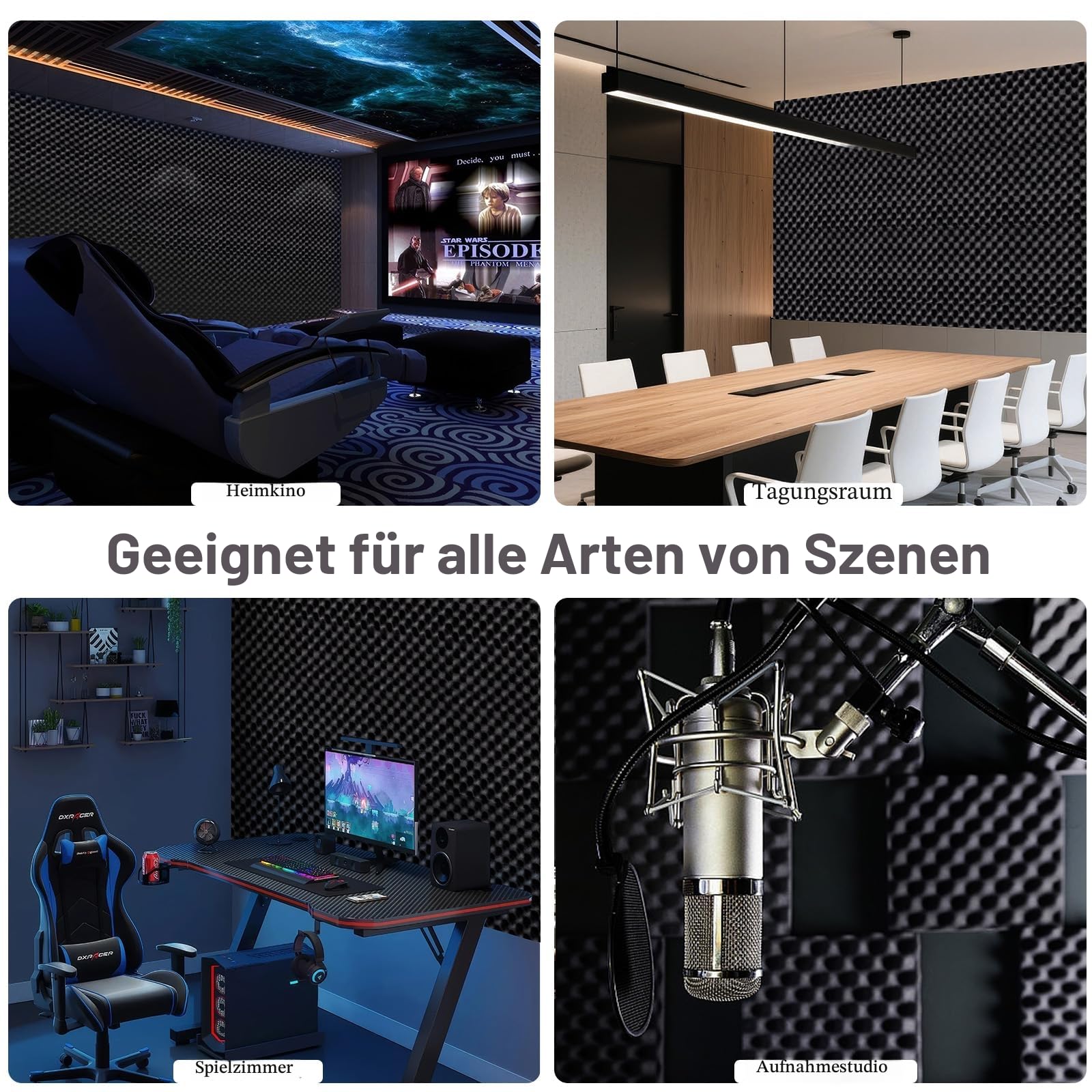 JBER 12 Stück Akustikpaneele Selbstklebend, Schallschutzplatten 30 x 30 x 3 cm, Hochdichte Akustikschaumstoff Wandpaneele für Aufnahmestudio, Heimbüro, Schlafzimmer, Spielzimmer