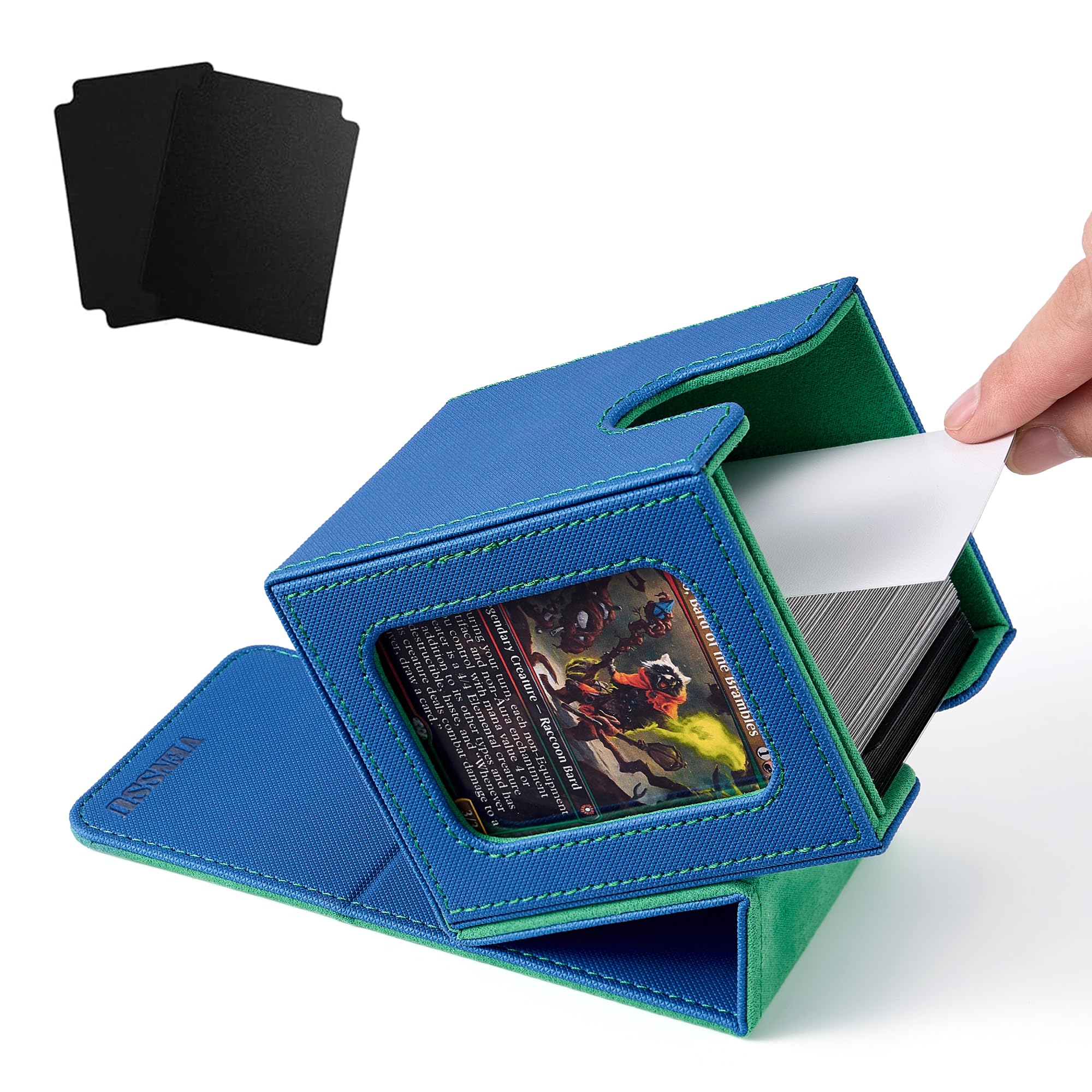 Venssu MTG Deck Box for Commander Display,Card Deck Boxes Fits 100 Double Sleeved Cards, TCG Card Storage Box (Blue and Green, 1 window)