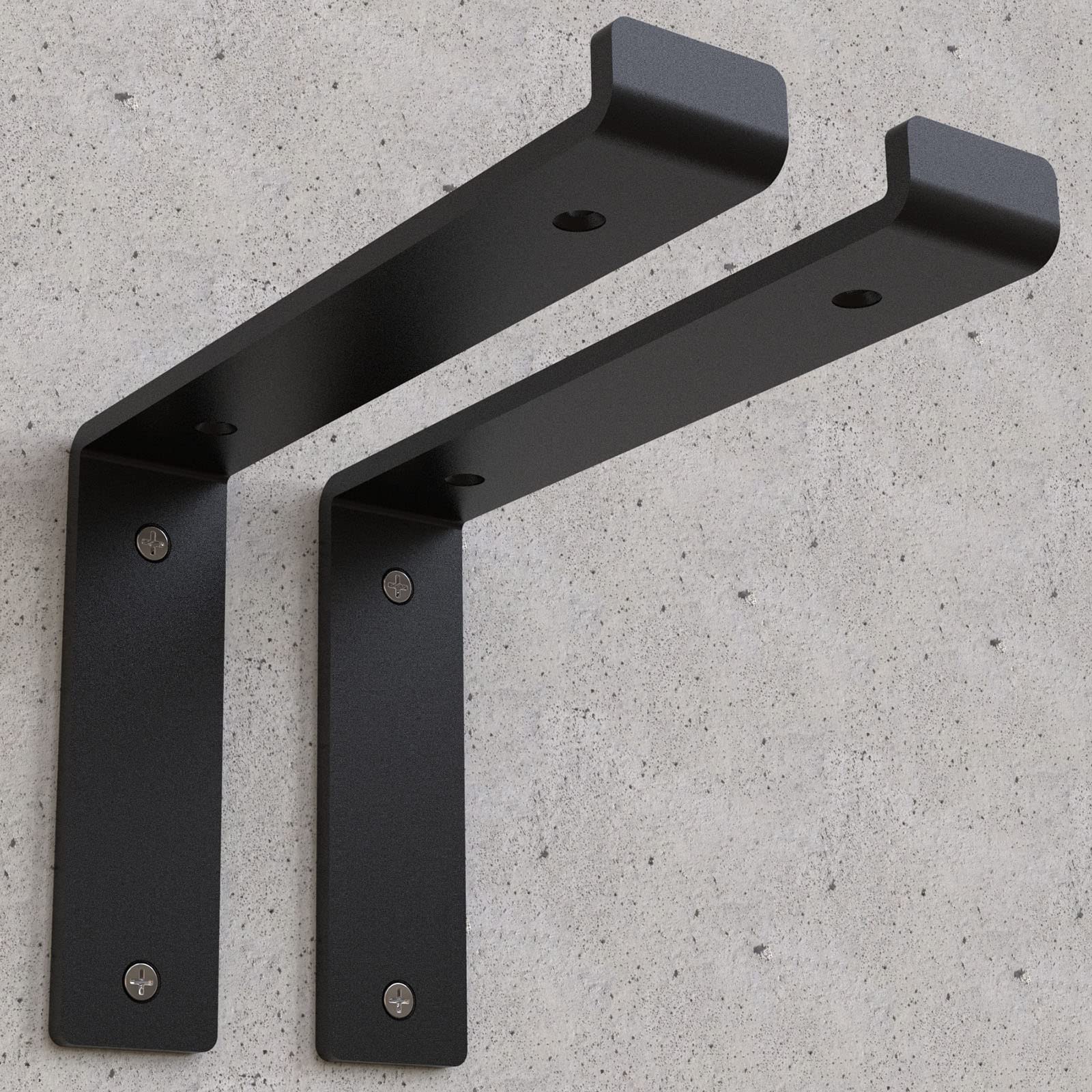 ZANTEM Heavy Duty Shelf Brackets Black, 2 Pcs Industrial Steel Shelf Brackets for Wall Mounted DIY Floating Shelf (200mm Approx 8in - Down)