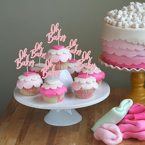 Miniatura 5 de 24 piezas Oh Baby Cupcake Toppers con purpurina para baby shower, para revelación de género, baby shower, niños y niñas, fiesta de cumpleaños,