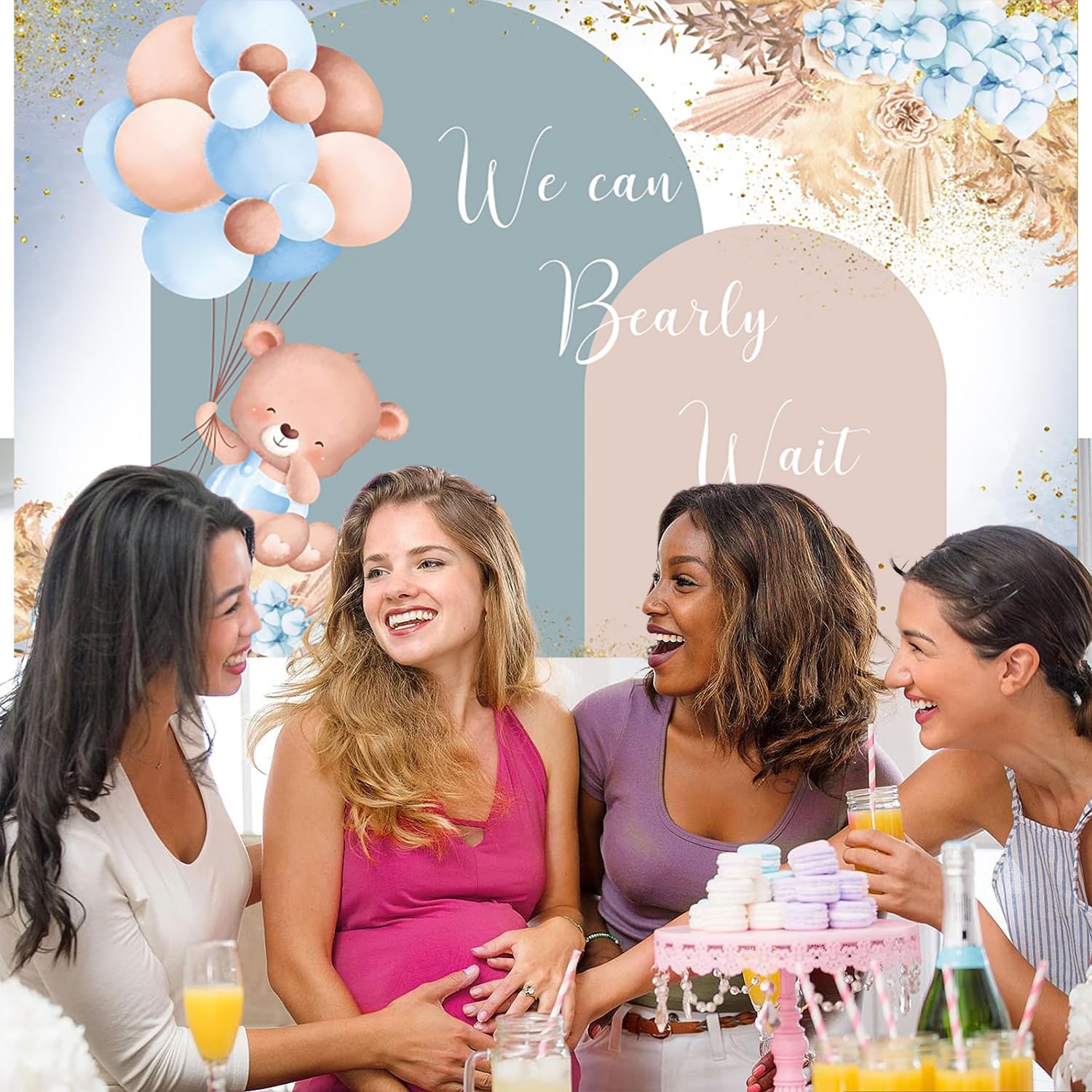 7x5ft Bear Gender Reveal Backdrop He Or She Watercolor We Can Bearly Wait To Meet You Photography Background Boy Girl Blue Pink Gender Reveal Party Decorations Banne - View #7