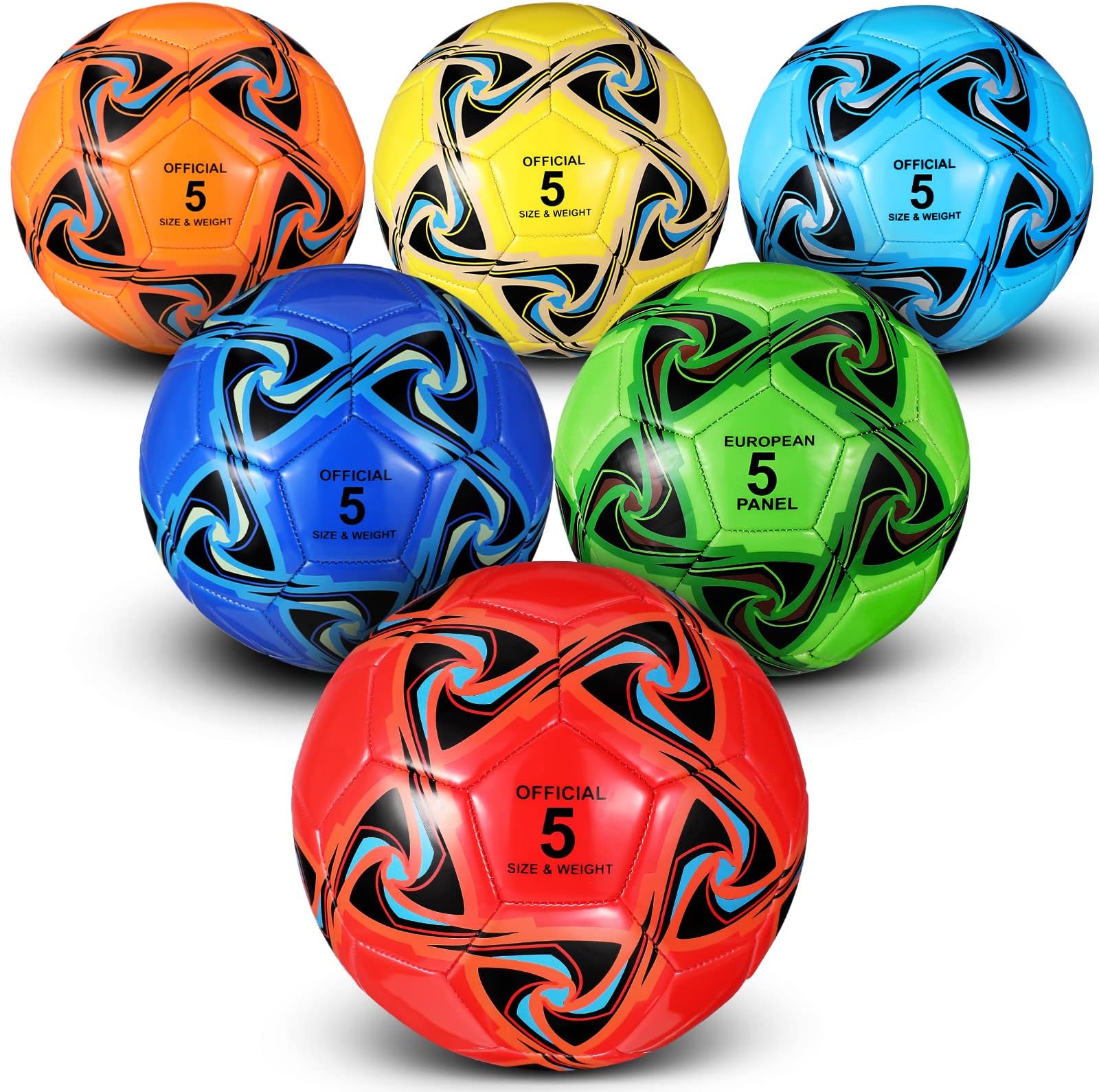 Deekin 6 Pcs Soccer Ball Bulk with Pump Official Size Indoor Outdoor Sport Soccer Gift for Kids Teen Adult Practice Game Back to School