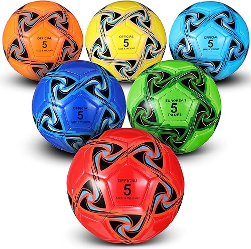 Deekin 6 pelotas de fútbol a granel con inflador, tamaño oficial, para interiores y exteriores, regreso a clases, regalo de fútbol deportivo para