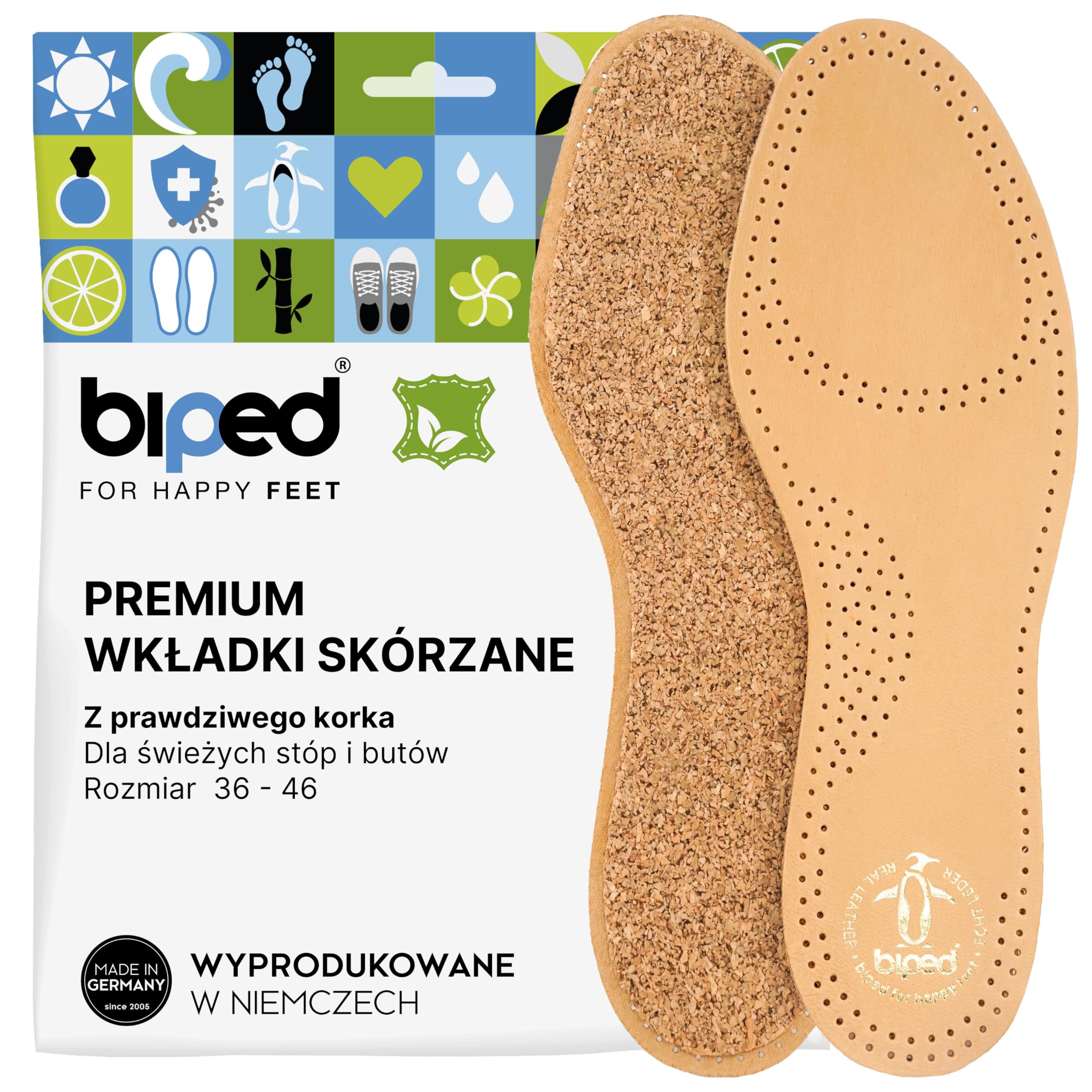 biped wkładki skórzane z korkiem naturalnym – wkładki ze skóry garbowanej roślinnie – przeciwdziałające poceniu się stóp wkładki z korka – do butów damskich i męskich z2229