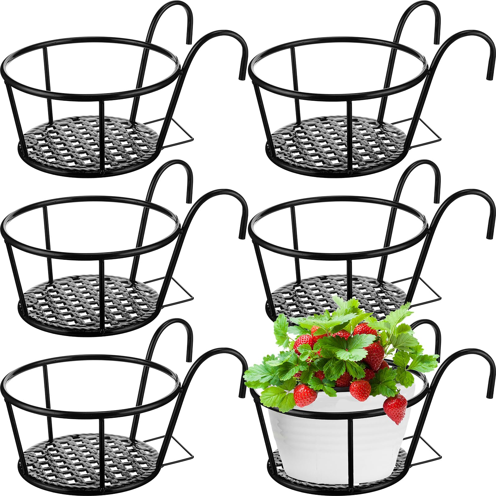 Dandat 6 Pcs 8.7 Inch Hanging Baskets for Plants Iron Rack Flower Pot Holder Metal Railing Planter Fence Support Hanging Flower Stand for Indoor Outdoor Patio Balcony Fence Porch Garden, Black-image-39