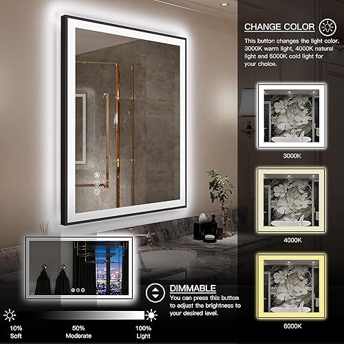 Vista 50 de 88x38 Large Light Bathroom Mirror - Backlit and Front Lighted LED Wall-Mounted Vanity Mirror Modern Rectangle Black Mirror, Dimmable, Anti-Fog