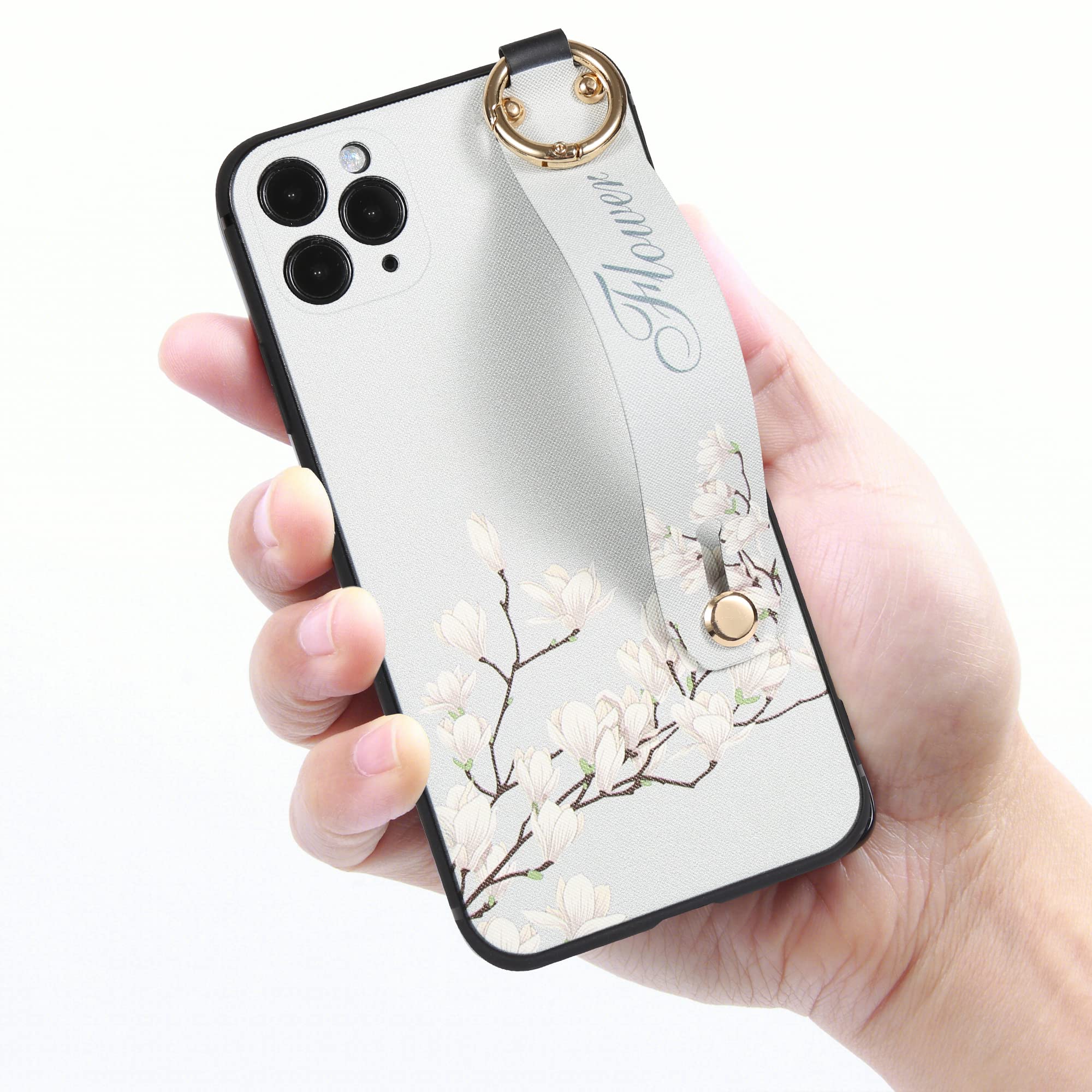 Gatita Plastic Camera Protection iPhone 12 Pro Case with Matte Orchid Folower Printing, Finger Ring and Wristband, Elegant Women' Phone Case for iPhone 12 Pro.