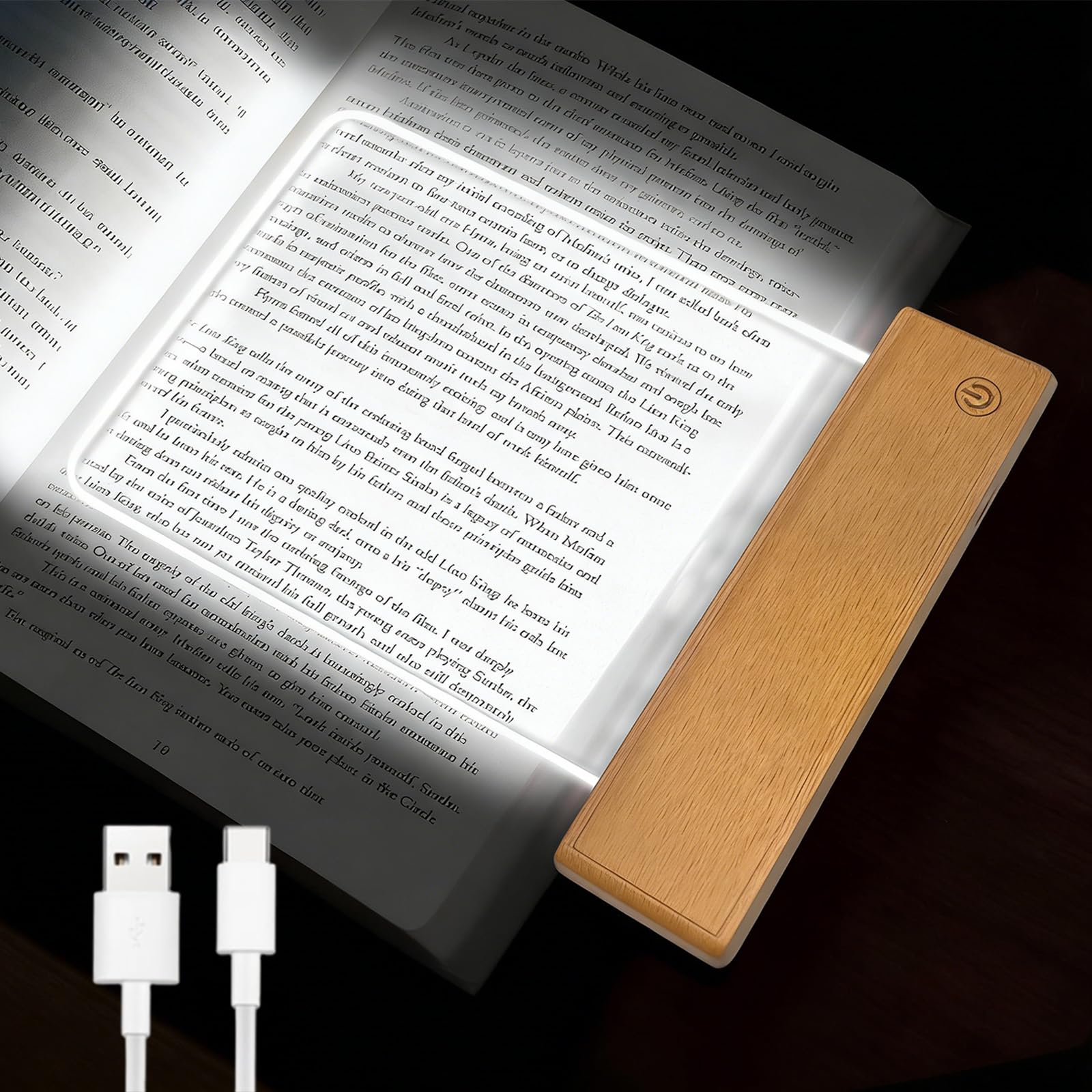 Book Light, 3 Colors Flat LED Reading Lights for Books in Bed with Memory Function, Dimming Timer Book Lamp, Rechargeable Bedside Lamps Book Lovers Gifts for Boys and Girls Women Man (Wooden)