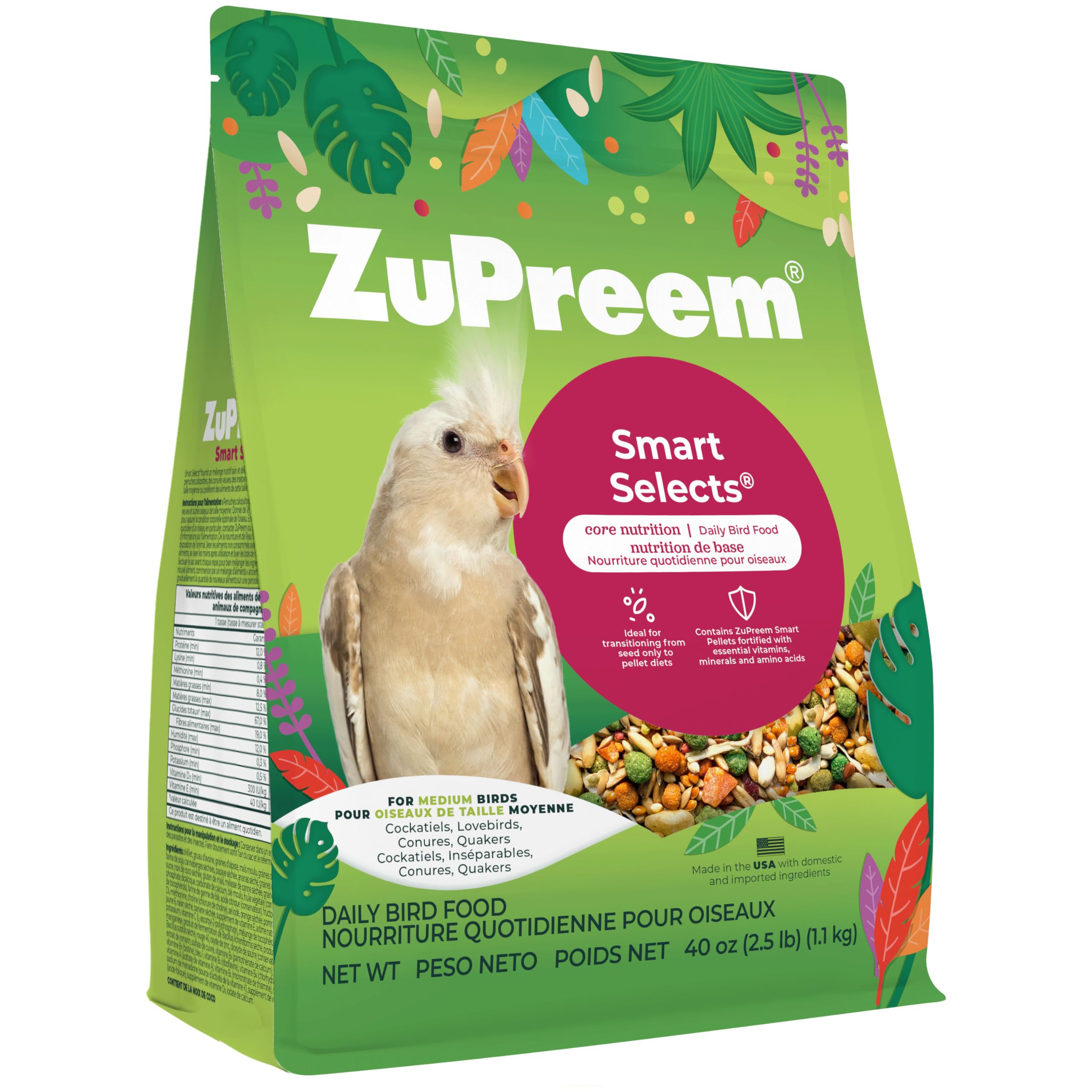 ZuPreem Smart Select Cockatiel Lovebird Nutrition Pet Daily Food for Bird 2.5lbs
