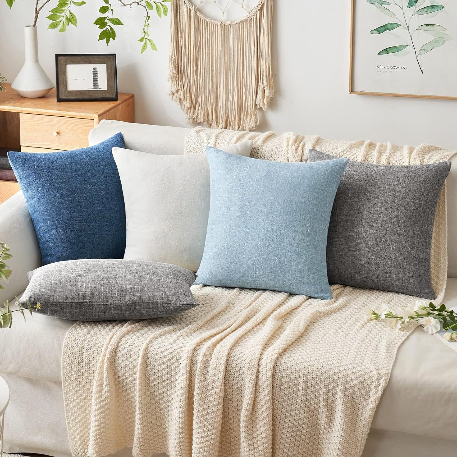 MIULEE 26x26 Inch Pack of 2 Decorative Linen Burlap Textured Euro Pillow Covers Farmhouse Boho Accent Pillowcases Spring Coastal Home Decor for Couch Sofa Bedroom Living Room Light Blue